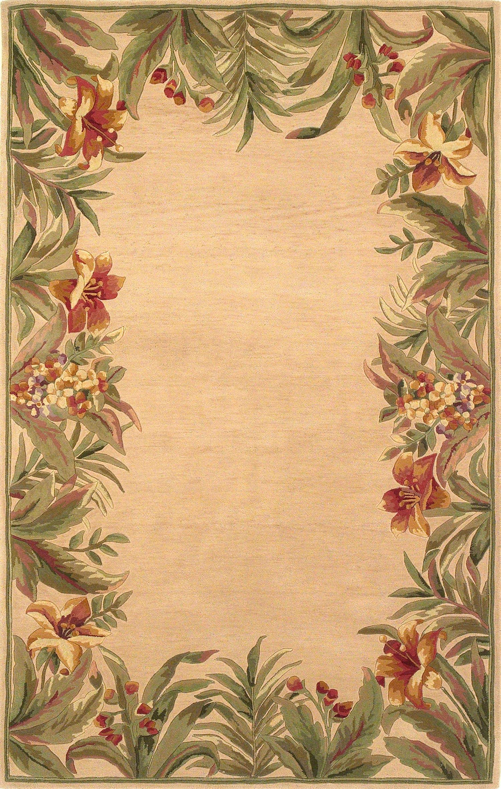 HomeRoots 8' x 11' Wool Ivory Tropical Greenery Area Rug