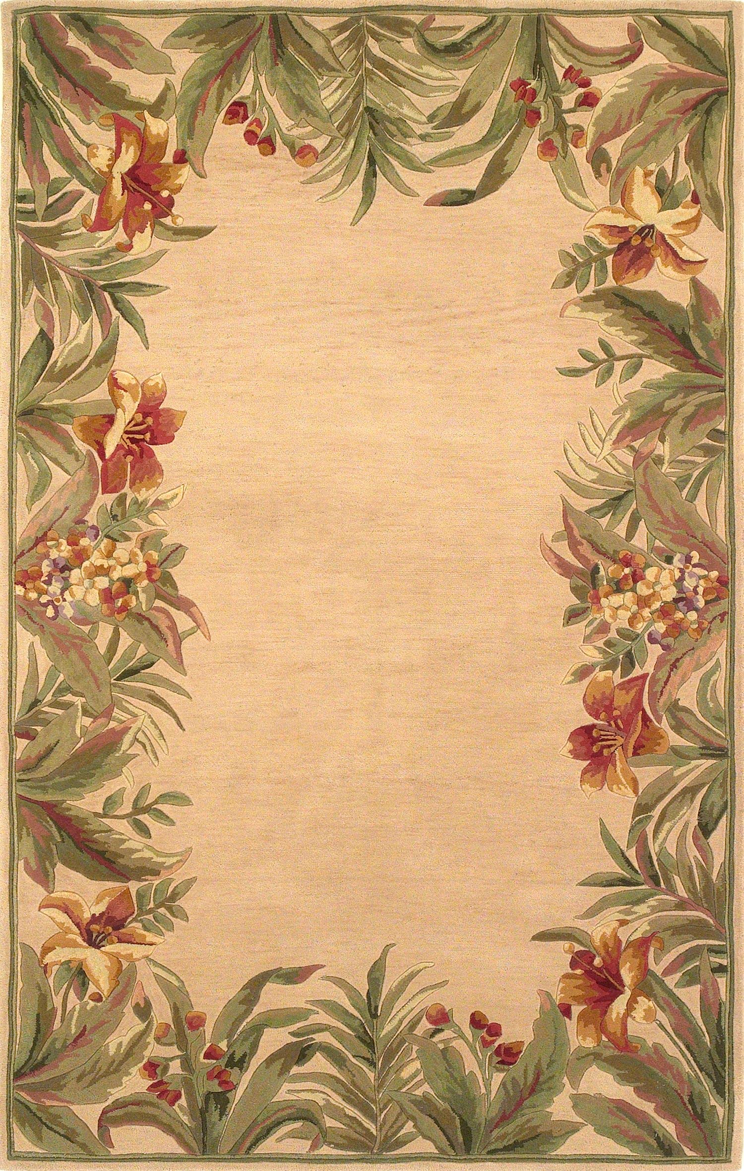 HomeRoots 8' x 11' Wool Ivory Tropical Greenery Area Rug