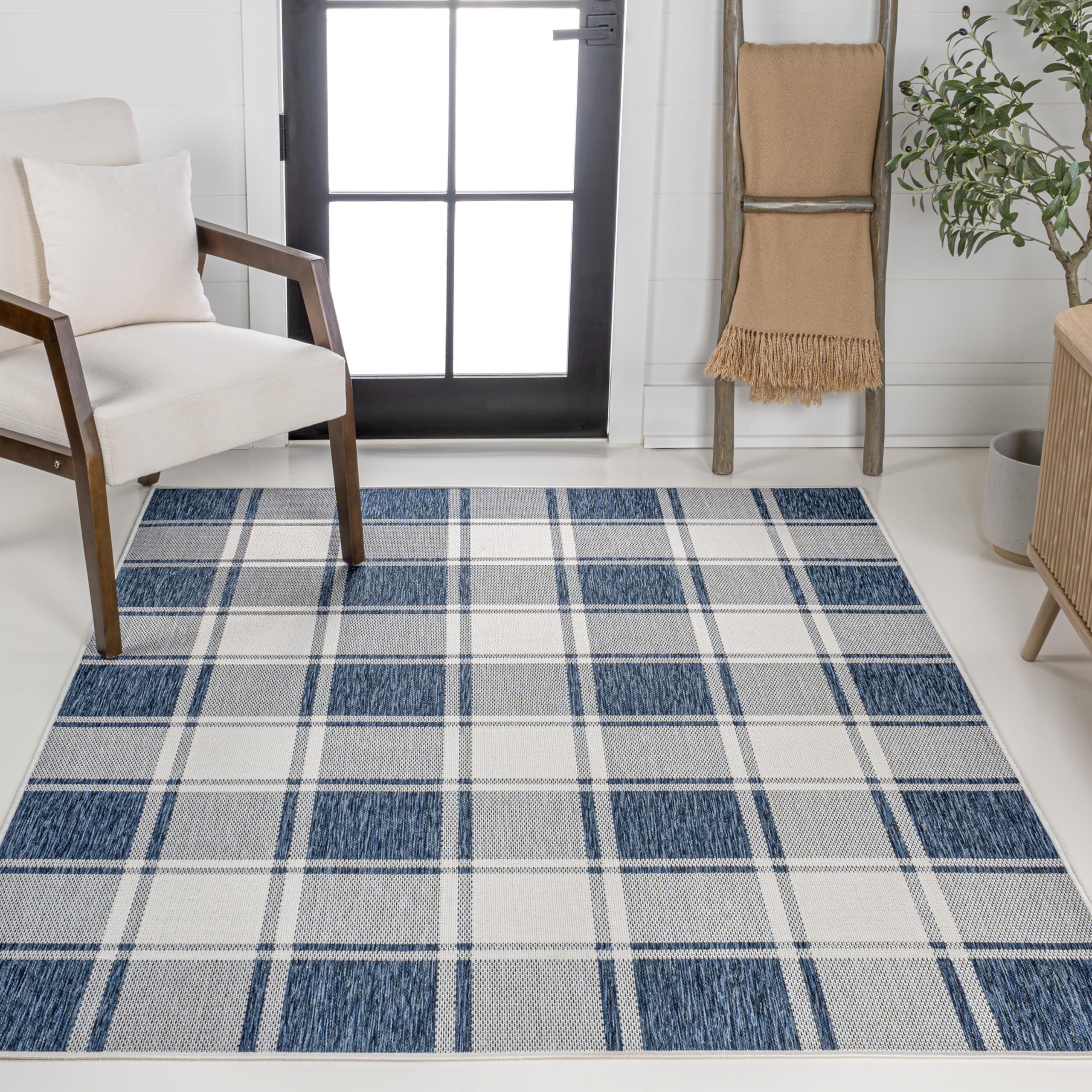 Jonathan Y Tsn203B-5 Sabine Traditional Farmhouse Bold Gingham 5 Ft. X 8 Ft. Indoor/Outdoor Area Rug Easy-Cleaning, For Backyard