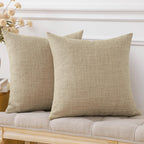 Otostar Pack Of 2 Throw Pillow Covers 18X18 Inch Linen Light Tan Pillowcases Farmhouse Decorative Solid Pillow Covers 45X45 Cm S