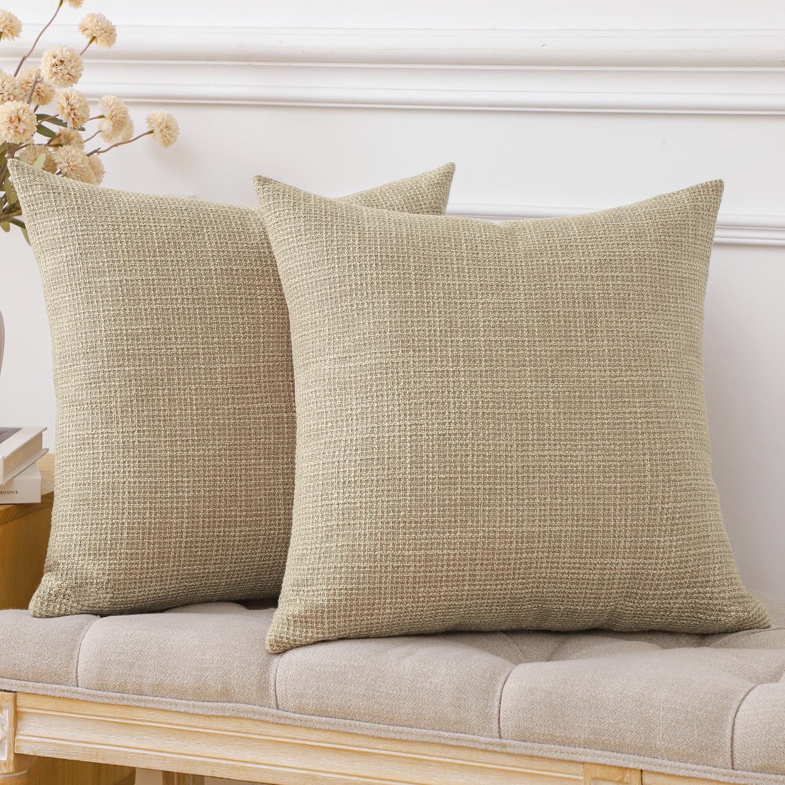 Otostar Pack Of 2 Throw Pillow Covers 18X18 Inch Linen Light Tan Pillowcases Farmhouse Decorative Solid Pillow Covers 45X45 Cm S