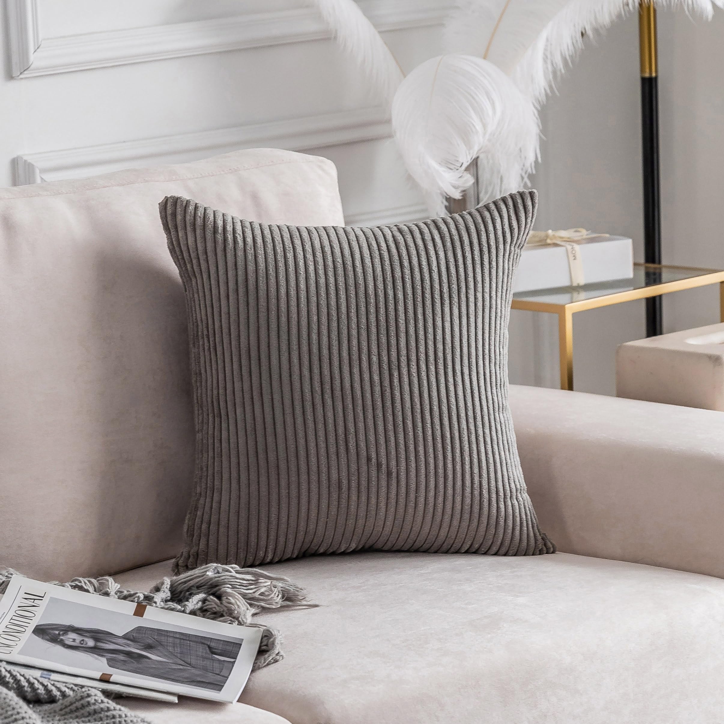 Home Brilliant Striped Plush Pillow Cover 26X26 Soft Decorative Euro Shams Pillow Cover Solid Square Throw Pillows For Couch Ben