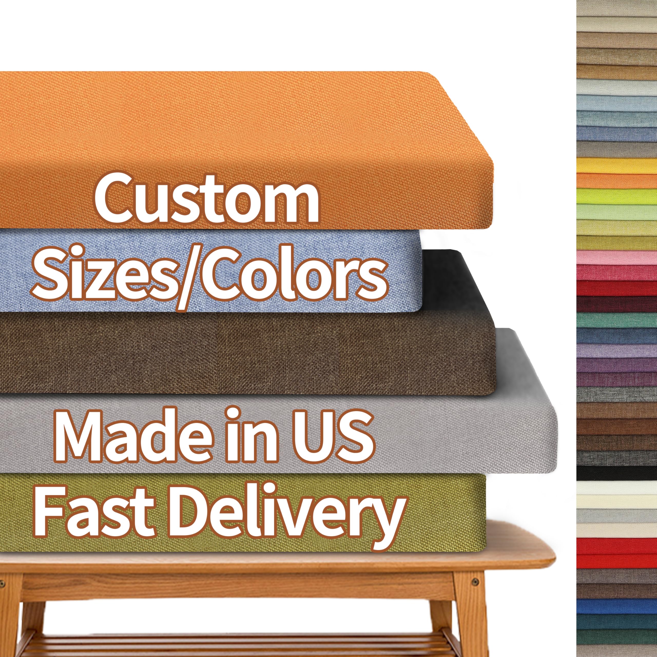 Colourtree Custom Size Bench Cushion For Indoor/Outdoor Patio Furniture/Chair/Window Seat, Premium 70D High-Resilience Foam (Cus