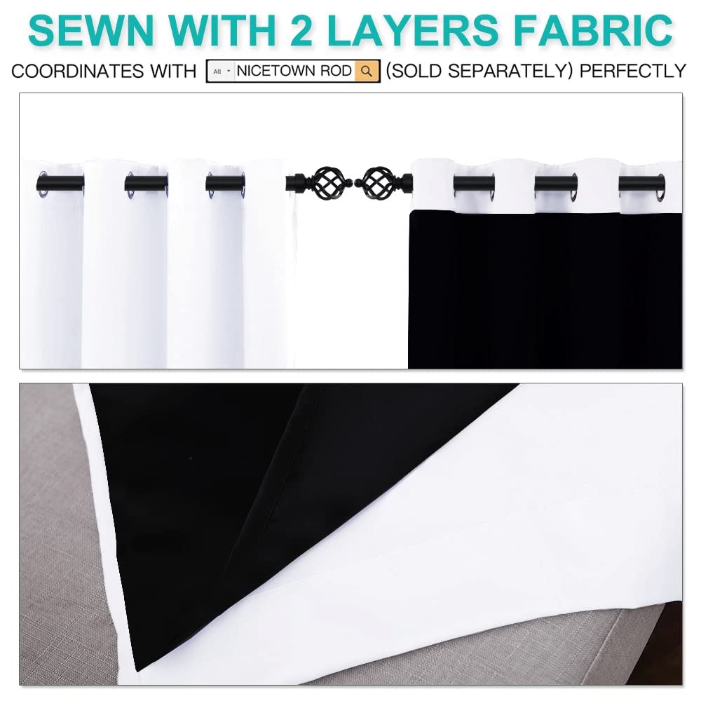 Nicetown White 100% Blackout Curtains 45 Inches Long, 2 Thick Layers Completely Blackout Window Treatment Thermal Insulated Line