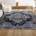 JONATHAN Y WSH102B-8 Didim Boho Gray Medallion Machine-Washable Navy/Light Gray 8 ft. x 10 ft. Area Rug, Easy to Clean, Non-Shed