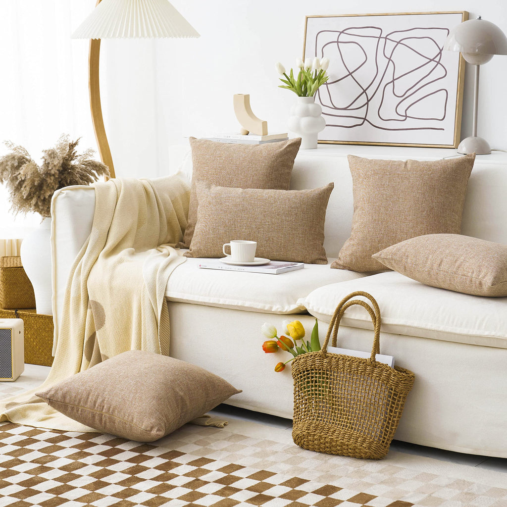 Home Brilliant Textured Burlap Linen European Pillowcase Pillow Sham Large Cushion Cover For Sofa, 24X24(60Cm), Natural Linen