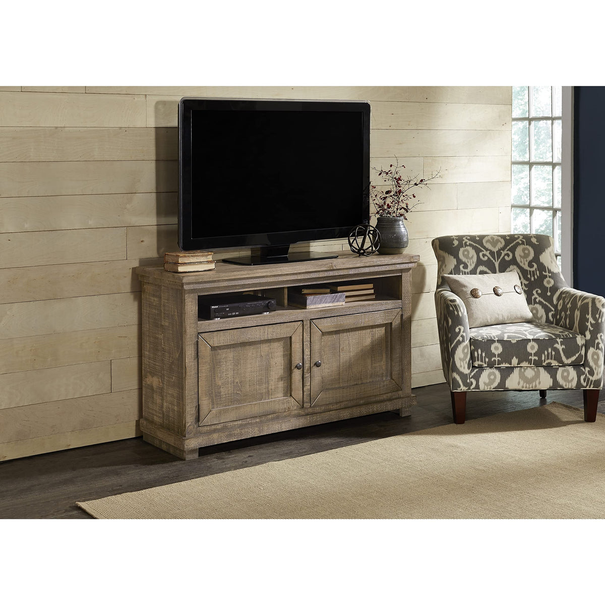 Progressive Furniturenational Willow Tv Console Entertainment Stand Weathered Gray, 82