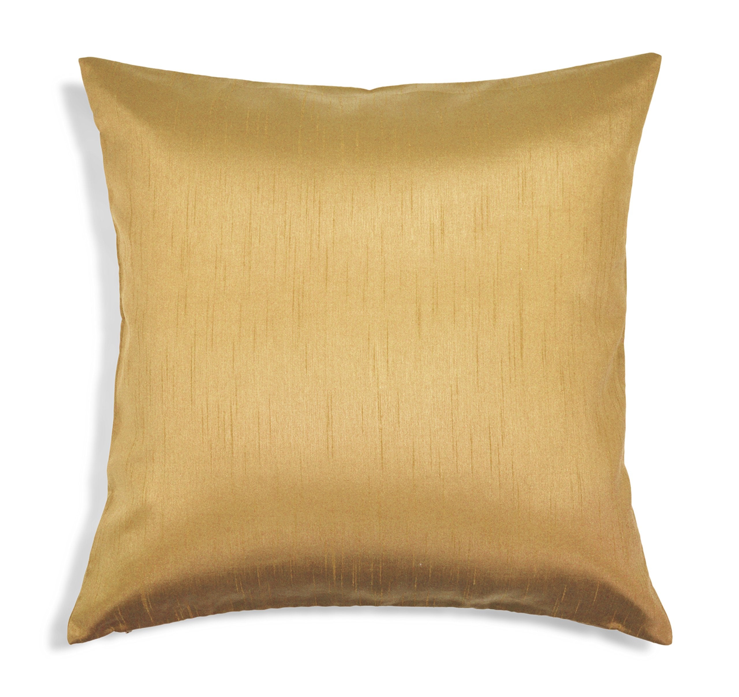 Aiking Home Solid Faux Silk Decorative Pillow Cover, Zipper Closure, 18 By 18 Inches, Brass