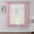 Chyhomenyc Marilyn Blush Pink Sheer Curtains 63 Inch Length 2 Panels, Light Filtering Soft Airy Voile 3D Leaf Clip Jacquard Text