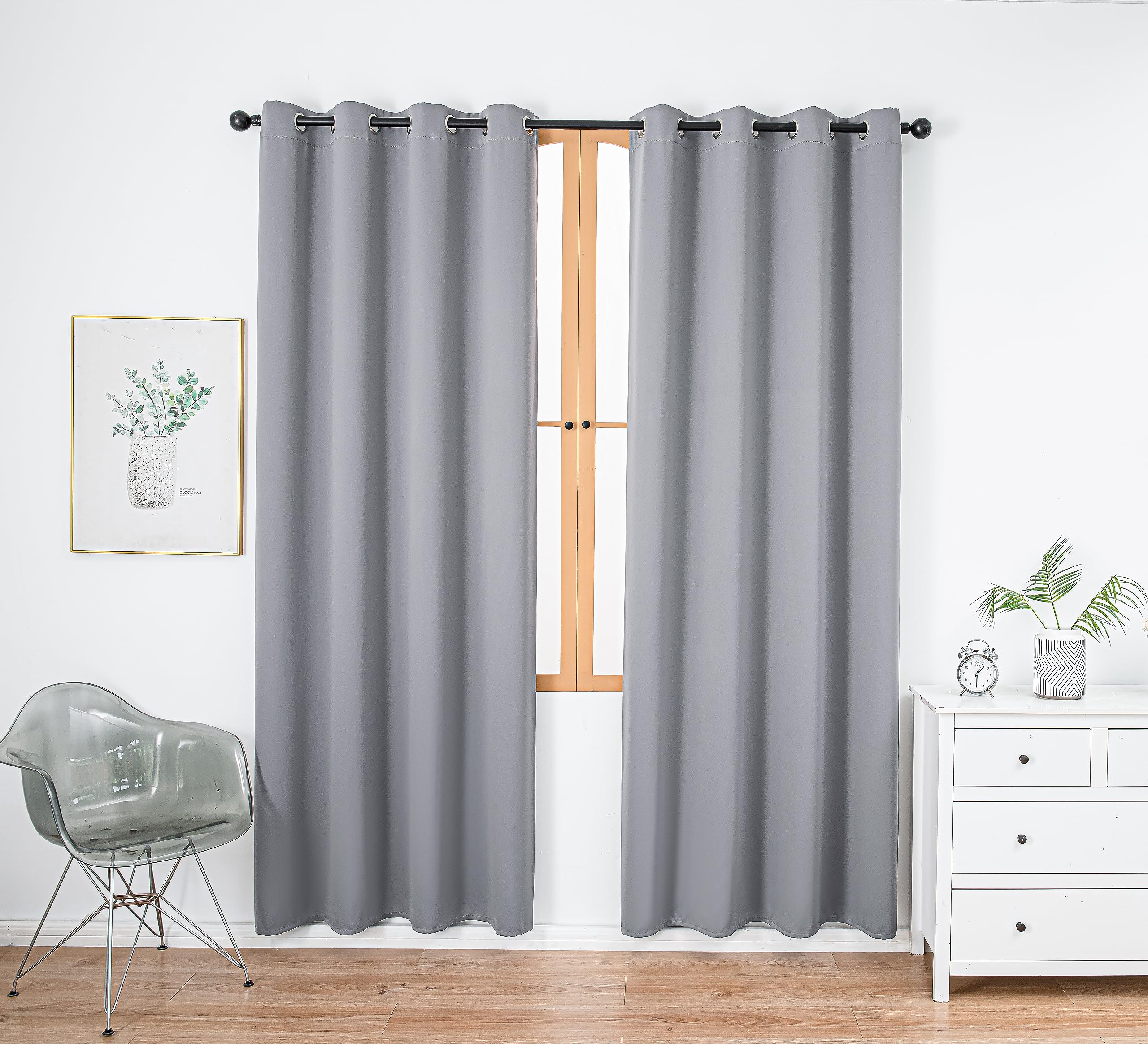 Pi Blackout Curtain Panel,Ring Top Privacy Sound Proof Room Darkening Doorway Curtains Vertical Window Treatment For Living Room/Bedroom/Sliding Door/Patio 1 Panel (Light Grey,W52Xl90)