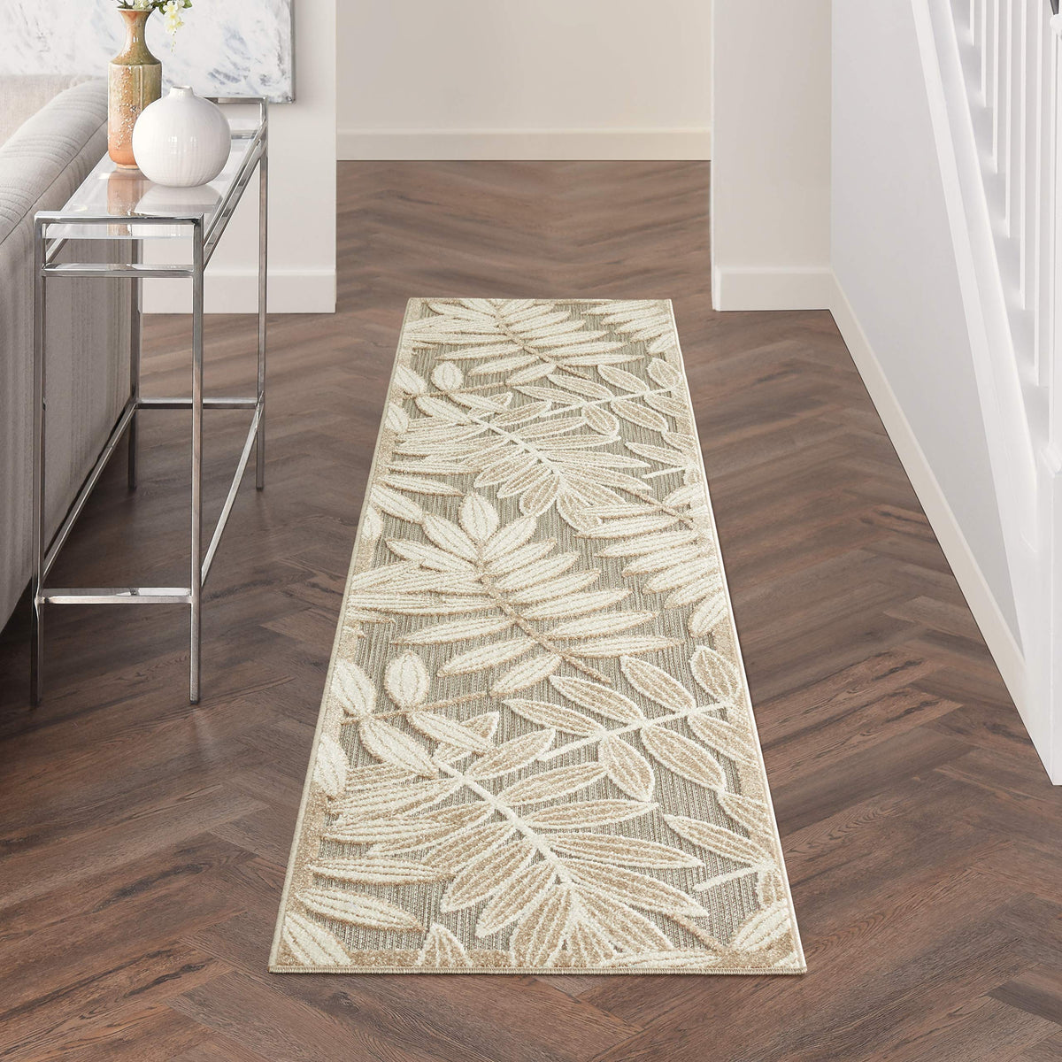 Nourison Aloha Indoor/Outdoor Natural 2'3' X 10' Area Rug, Tropical, Botanical, Easy Cleaning, Non Shedding, Bed Room, Kitchen,