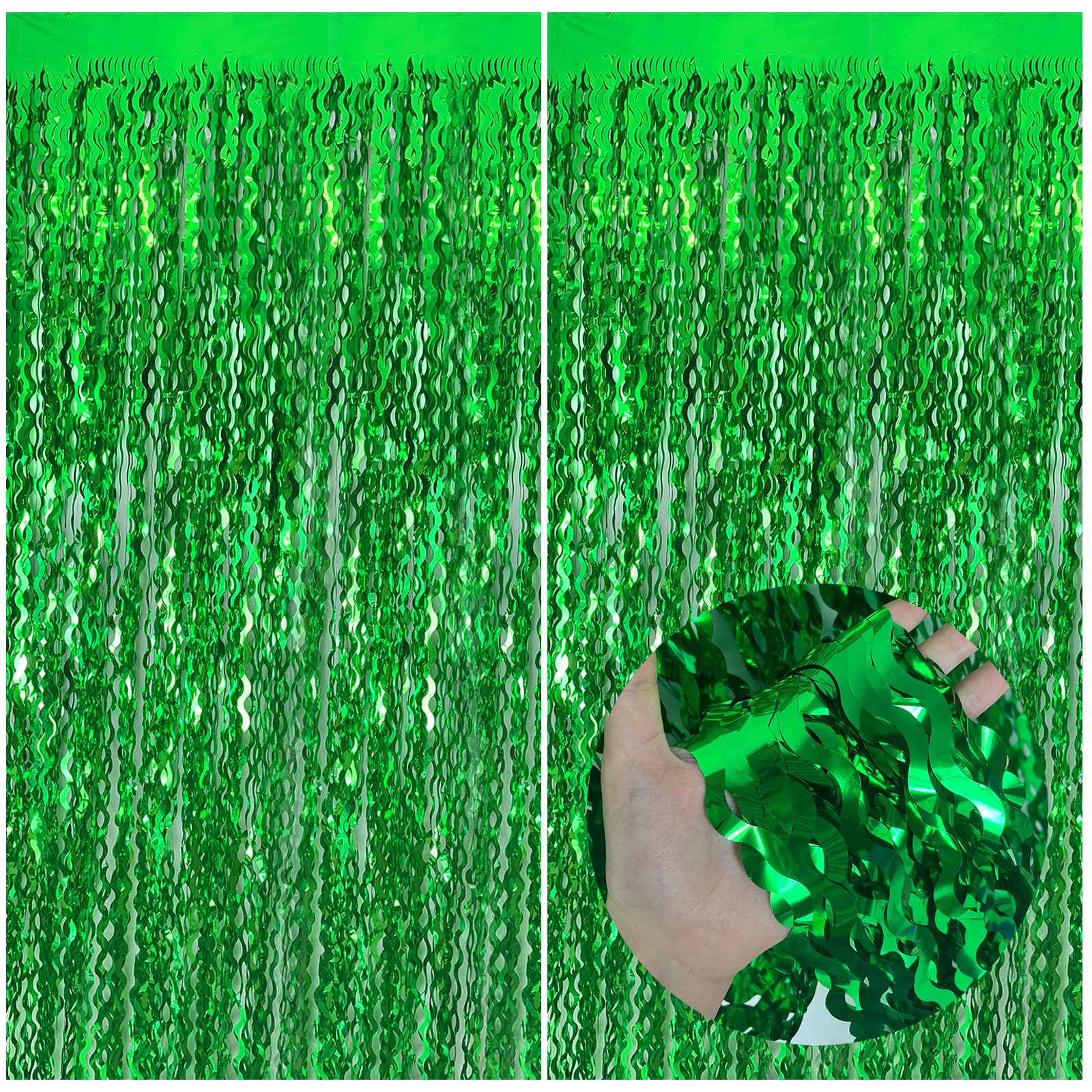 Fringe Backdrop Curtains Green Streamers Foil Fringe Curtains Party Decorations, Jungle Party Decorations, Green Party Decoratio