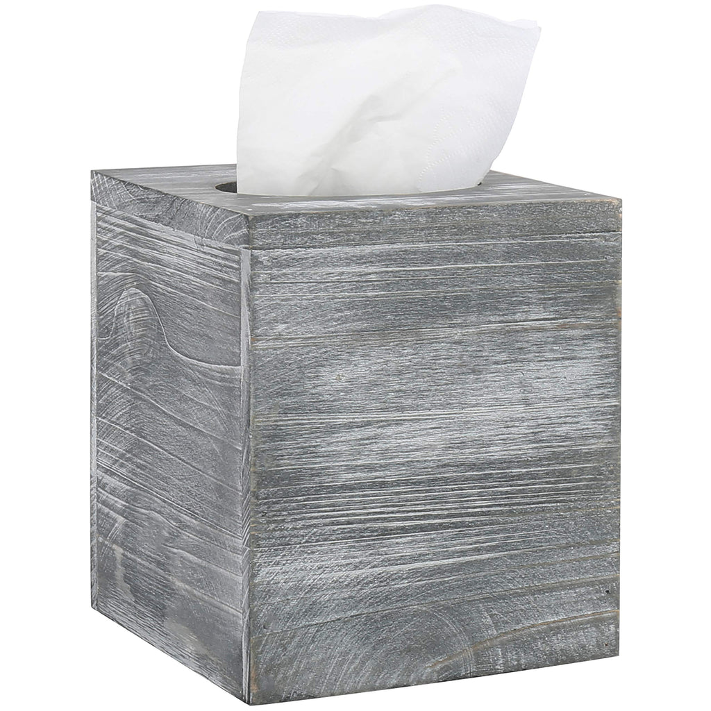 MyGift Graywashed Wood Decorative Tissue Box Holder Cover, Bathroom Facial Tissue Box Cover with Easy Refill Slide-Out Bottom Pa