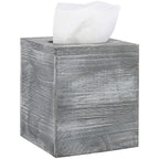 MyGift Graywashed Wood Decorative Tissue Box Holder Cover, Bathroom Facial Tissue Box Cover with Easy Refill Slide-Out Bottom Pa