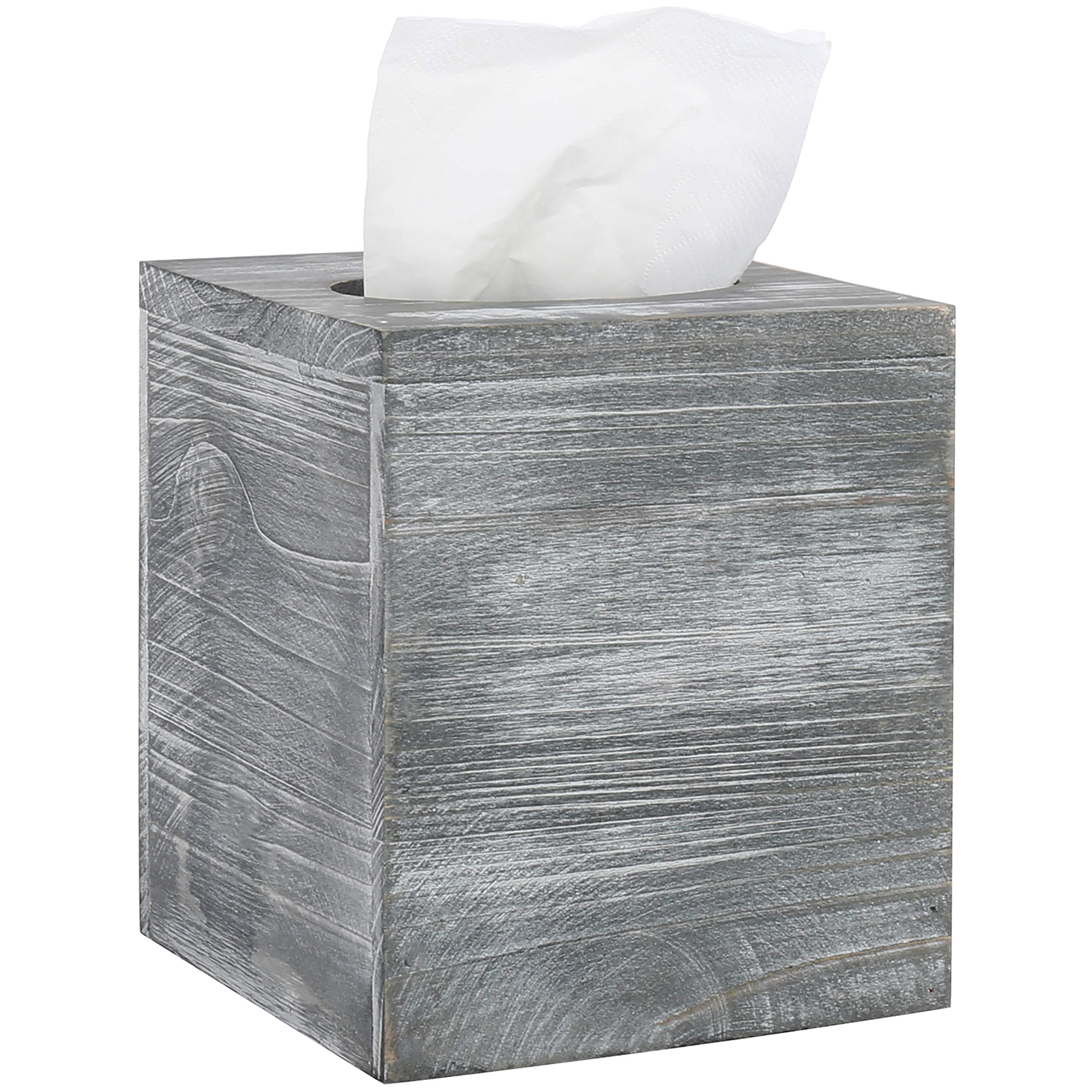 MyGift Graywashed Wood Decorative Tissue Box Holder Cover, Bathroom Facial Tissue Box Cover with Easy Refill Slide-Out Bottom Pa
