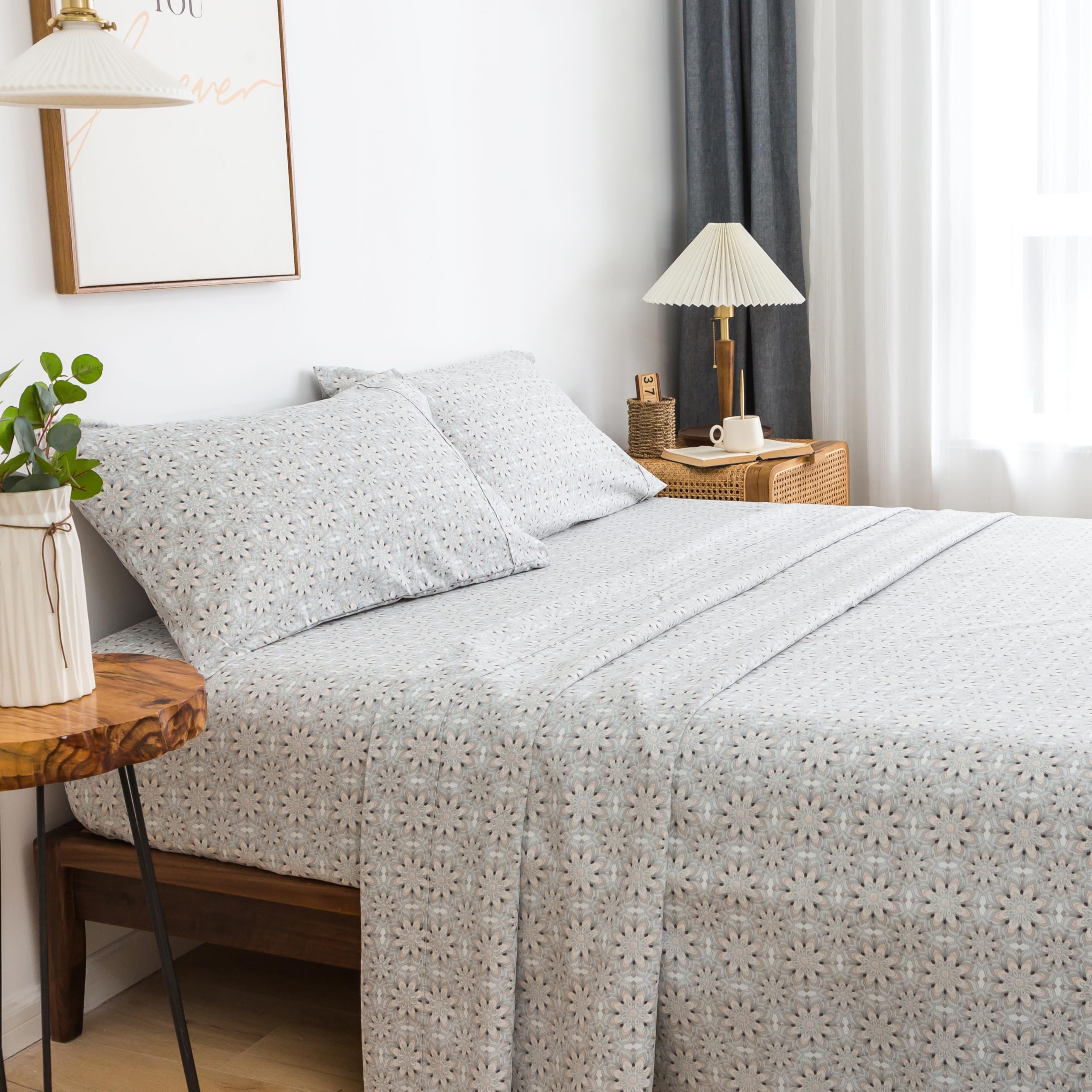 Kacemoo Twin Bed Sheet Set 3Pc Printed Sheets Yellow Ivory Flower Bed Sheets Pattern Cooling Deep Pocket Microfiber Bed Sheets,