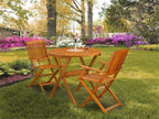 East West Furniture MNCM3CANA Marion 3 Piece Patio Bistro Outdoor Set Contains a Round Acacia Wood Coffee Table and 2 Folding Arm Chairs, 30x30 Inch, Natural Oil