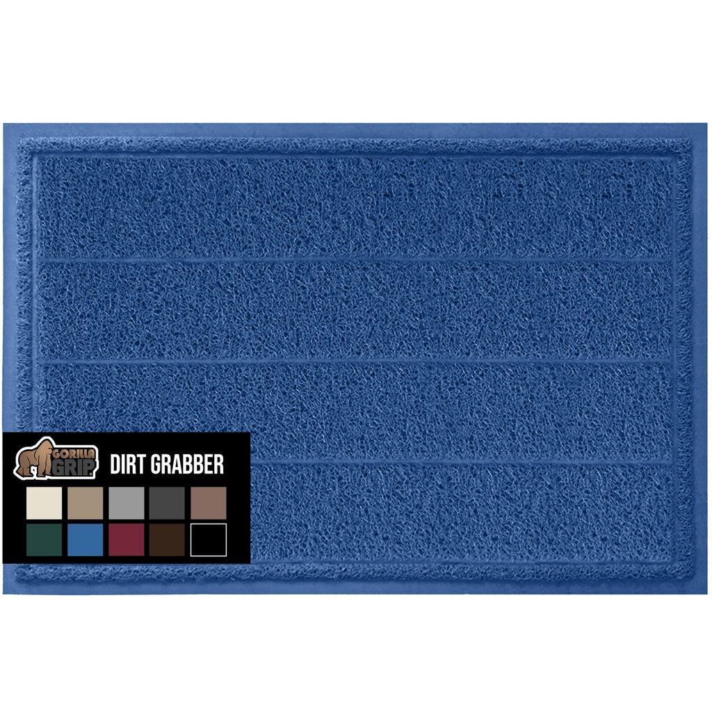 Gorilla Grip Dirt Grabber Mesh Door Mat, Low-Profile, Stain And Fade Resistant Heavy Duty Quick Dry Striped Doormat, Mats For Indoor Outdoor Entry, Shoe Scraper, Garage Entrance Mat, 35X23, Blue