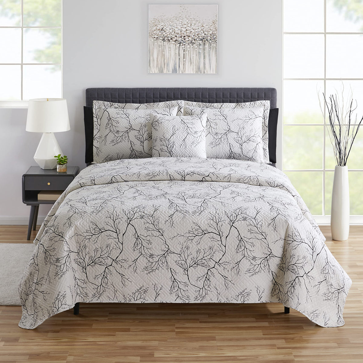 Clara Clark Bedspread Coverlet Set - 7 Piece Summer Quilts Queen Size With Fitted Sheet And Pillow Shams - All Season Printed Be