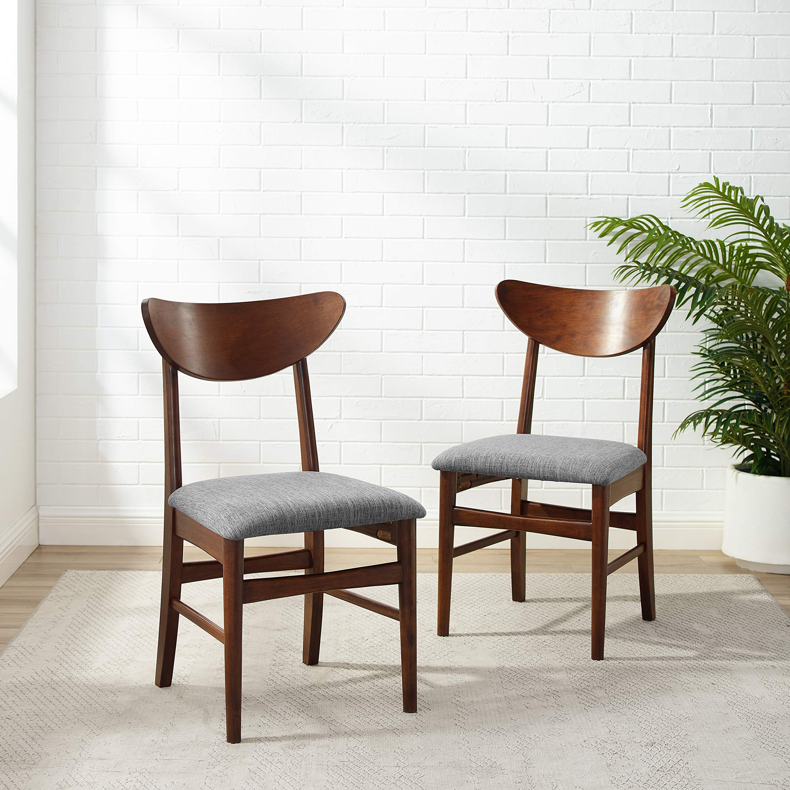 Crosley Furniture Landon Mid Century Modern Wood Dining Chairs with Upholstered Seat Set of 2, Mahogany