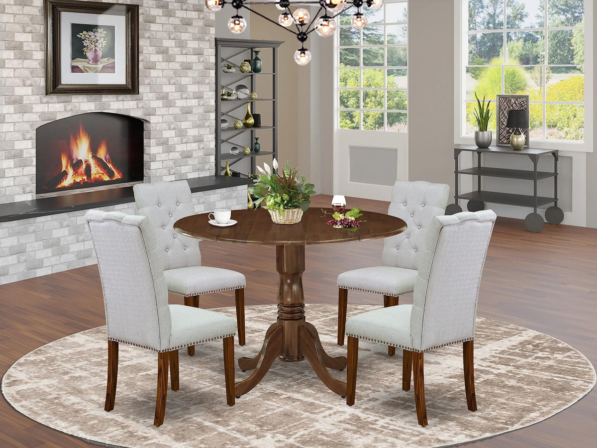East West Furniture Dlel5-Awa-05 Dublin 5 Piece Dinette Set For Small Spaces Includes A Round Kitchen Table With Dropleaf And 4 Parson Dining Chairs
