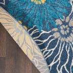Nourison Passion Blue 5'3' X Round Area Rug, Floral, Farmhouse, Easy Cleaning, Non Shedding, Bed Room, Living Room, Dining Room, Kitchen, (5' Round)
