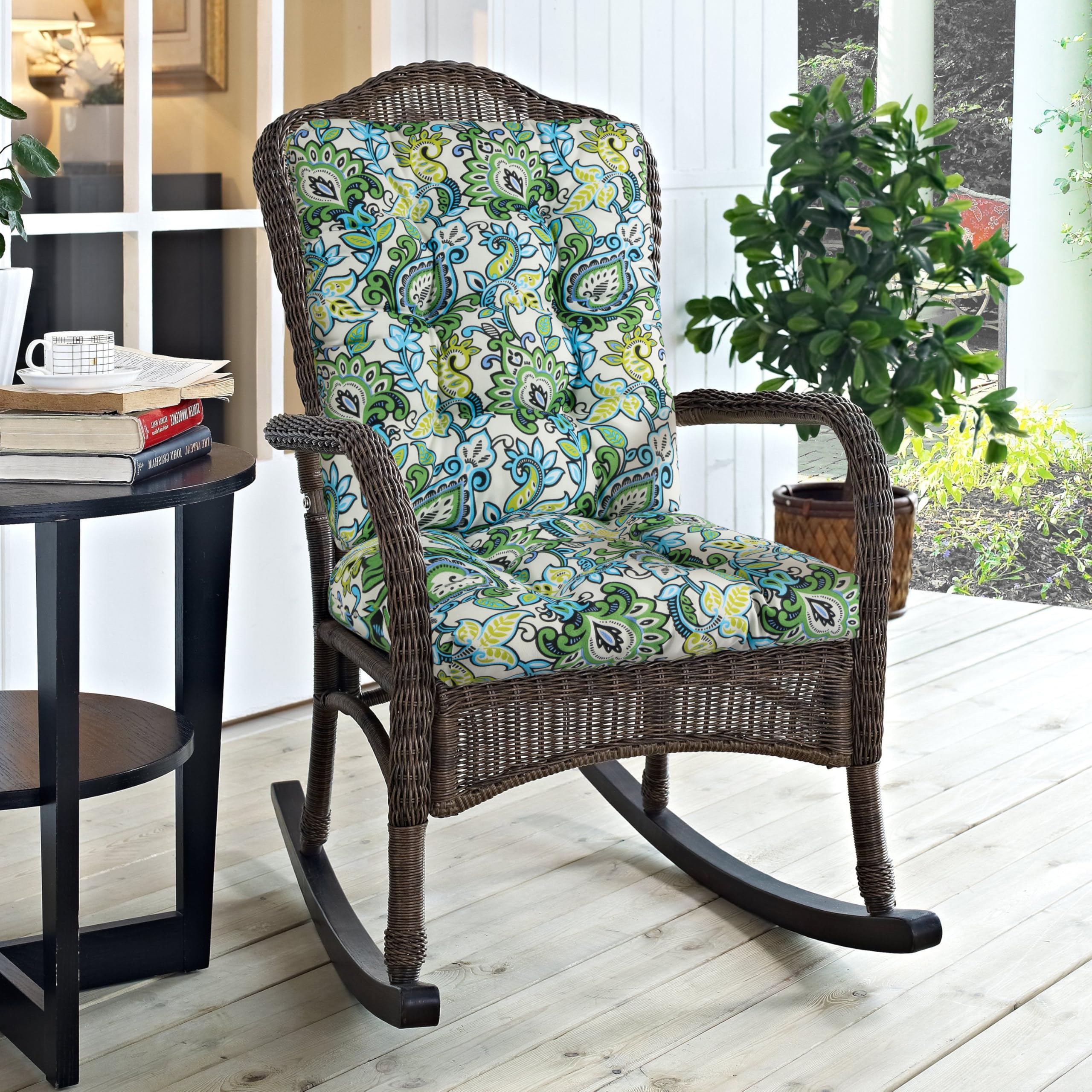 Magpie Fabrics Outdoor Rocking Chair Cushion Set, Tufted Pad For Rocking Chairs With Ties, Seat 19' X 17'/Back 21' X 19', Bo