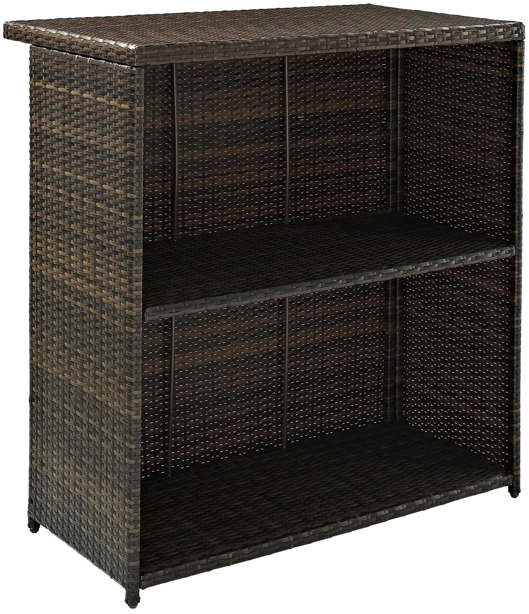 Crosley Furniture Palm Harbor Wicker Outdoor Bar Table with Storage for Backyard, Patio, Deck, Balcony, Brown