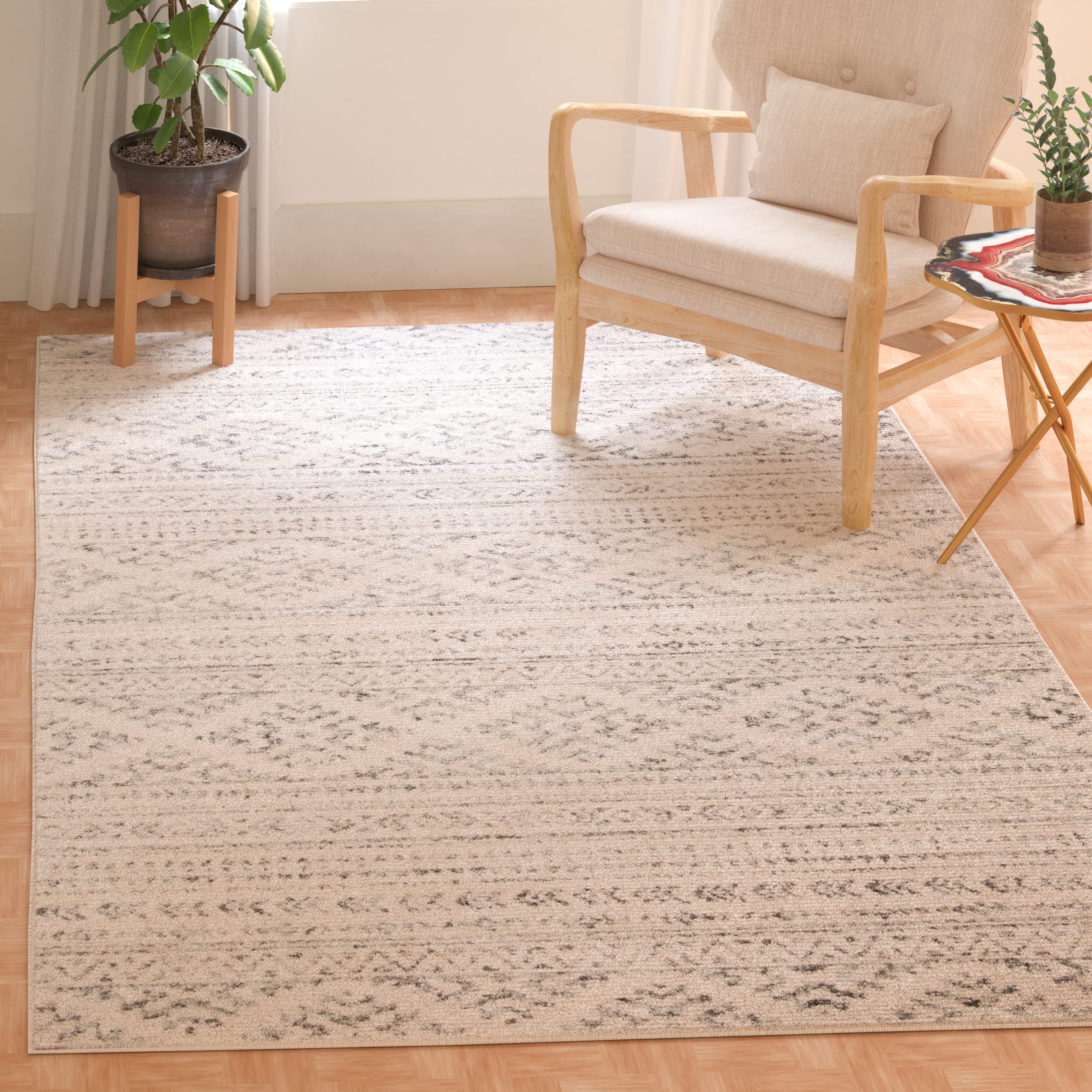 SAFAVIEH Tulum Collection Accent Rug - 4 x 6, Ivory & Grey, Moroccan Boho Tribal Design, Non-Shedding & Easy Care, Ideal for H