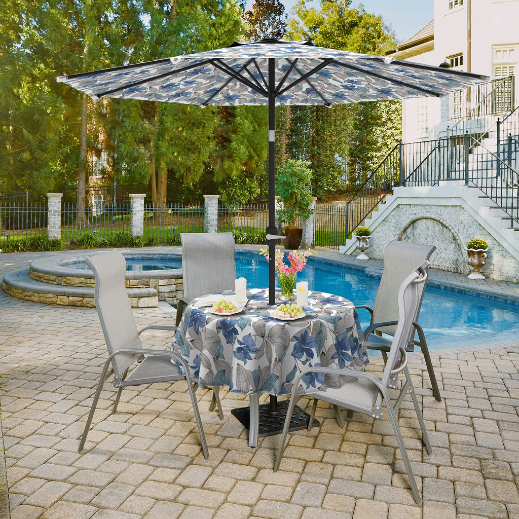 Lvtxiii Outdoor Tablecloth With Umbrella Hole And Zipper, 60 Inch Water-Repellent Patio Table Cloth, Round Table Covers For Backyard Garden, Clemens Noir Blue