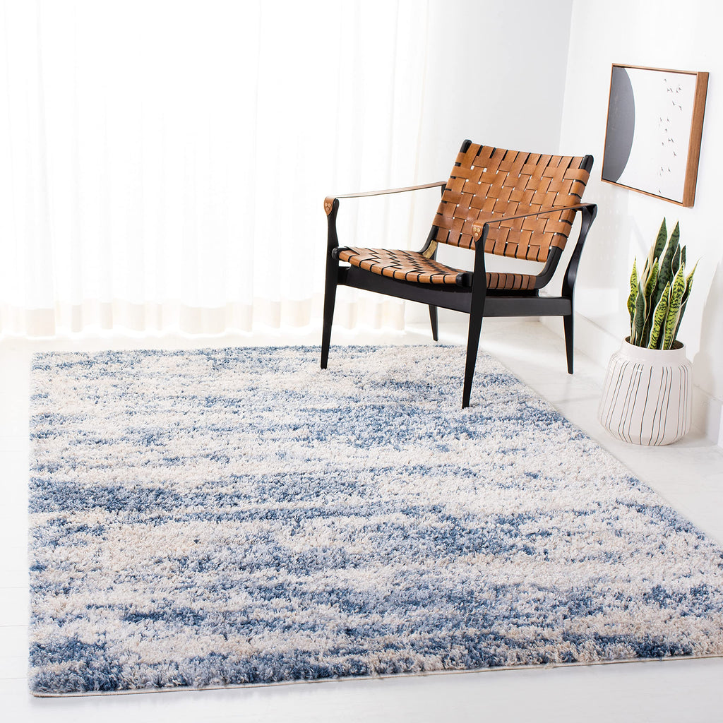 SAFAVIEH Berber Shag Collection 6' x 9' Beige/Blue BER219B Modern Abstract Non-Shedding 1.2-inch Thick Living Room Dining Bedroo