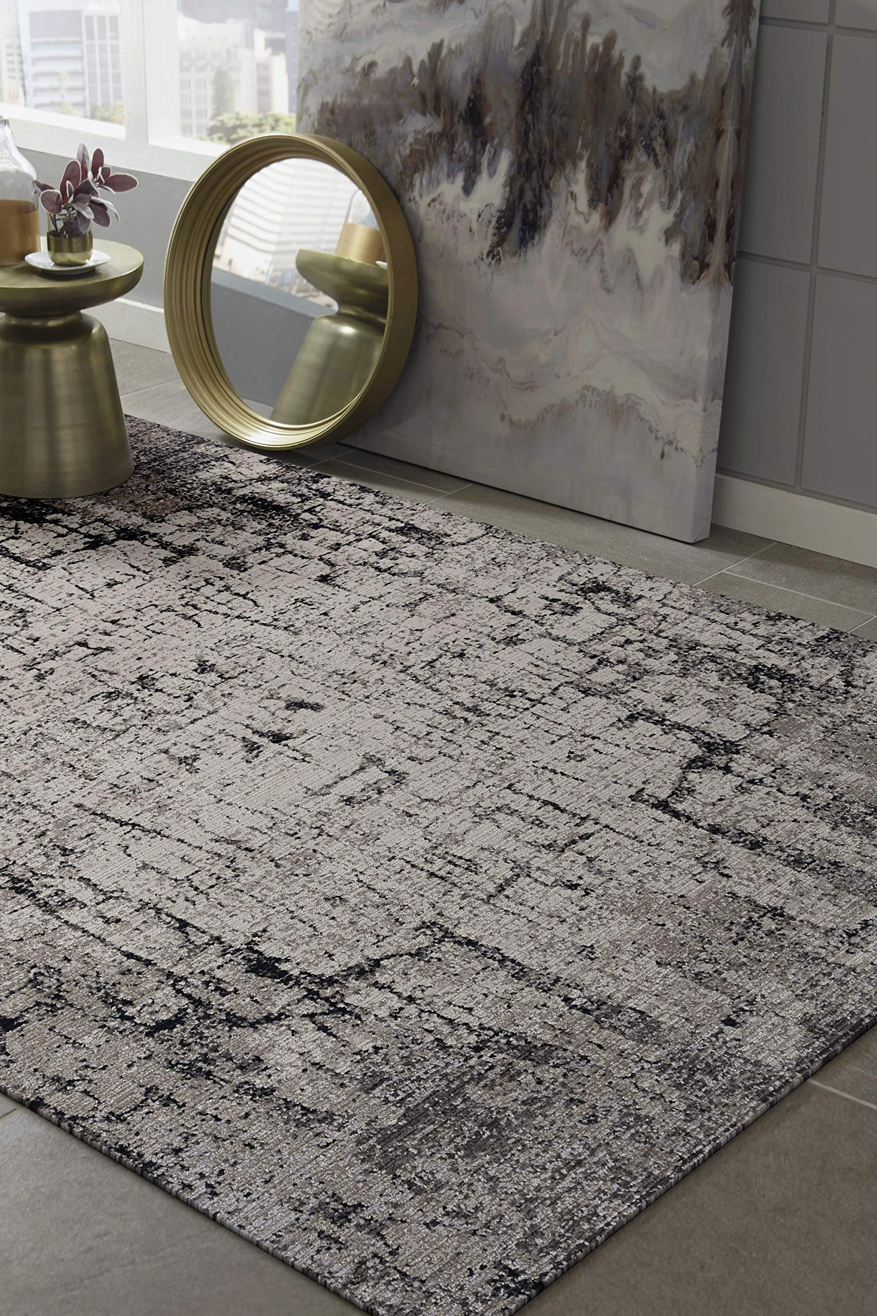 HomeRoots Decor 63' X 91' X 0.'25' Ivory/Grey Polyester Rug