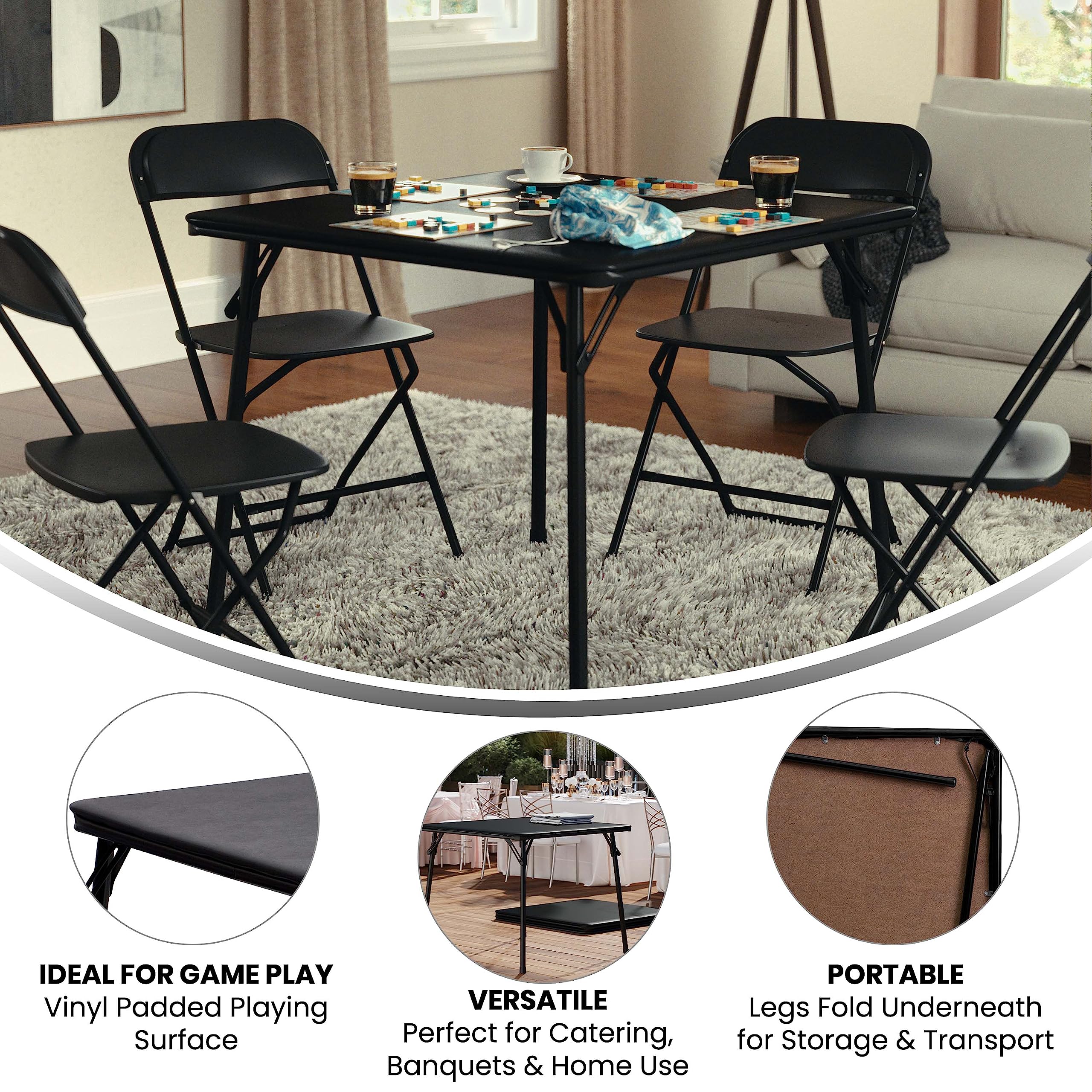 Flash Furniture Madelyn 33.5&quot; Square Folding Multipurpose Card Table with Padded Vinyl Top, Portable Folding Game Table for 4 Players, Black