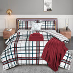 Elegant Comfort Silky Soft 8-Piece Plaid Lodge Bed-In-A-Bag Comforter Set, Includes 4Pc Smart Sheet Set, Comforter, Decorative Pillow, Matching Pillowcases And Shams - Full/Queen, Burgundy