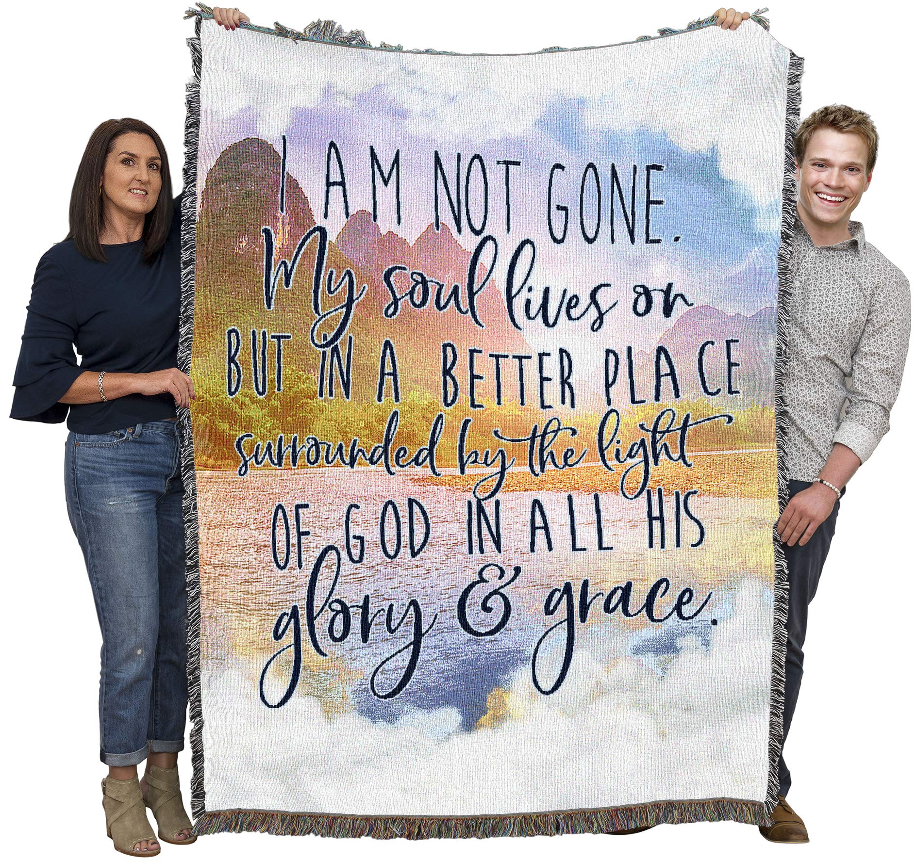 I Am Not Gone My Soul Lives On Blanket Lake - Sympathy Bereavement Gift Tapestry Throw Woven From Cotton - Made In The Usa (72X5