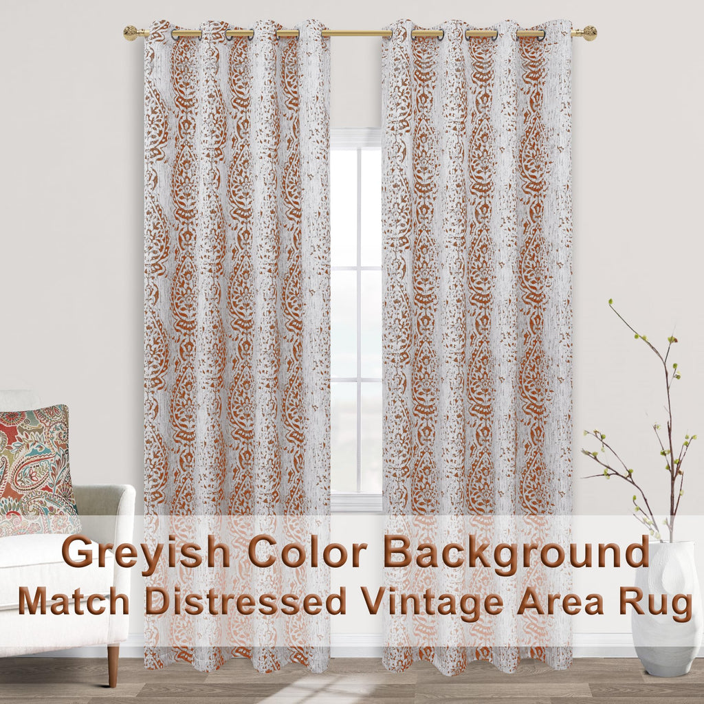 Mrs.Naturall Rust Orange Retro Curtains For Living Room 2 Panels Wavy Pattern Print Western Curtains For Bedroom,96 Inches Long,Terra Red