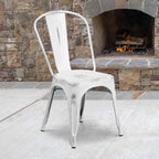 Flash Furniture Commercial Grade Distressed White Metal Indoor-Outdoor Stackable Chair
