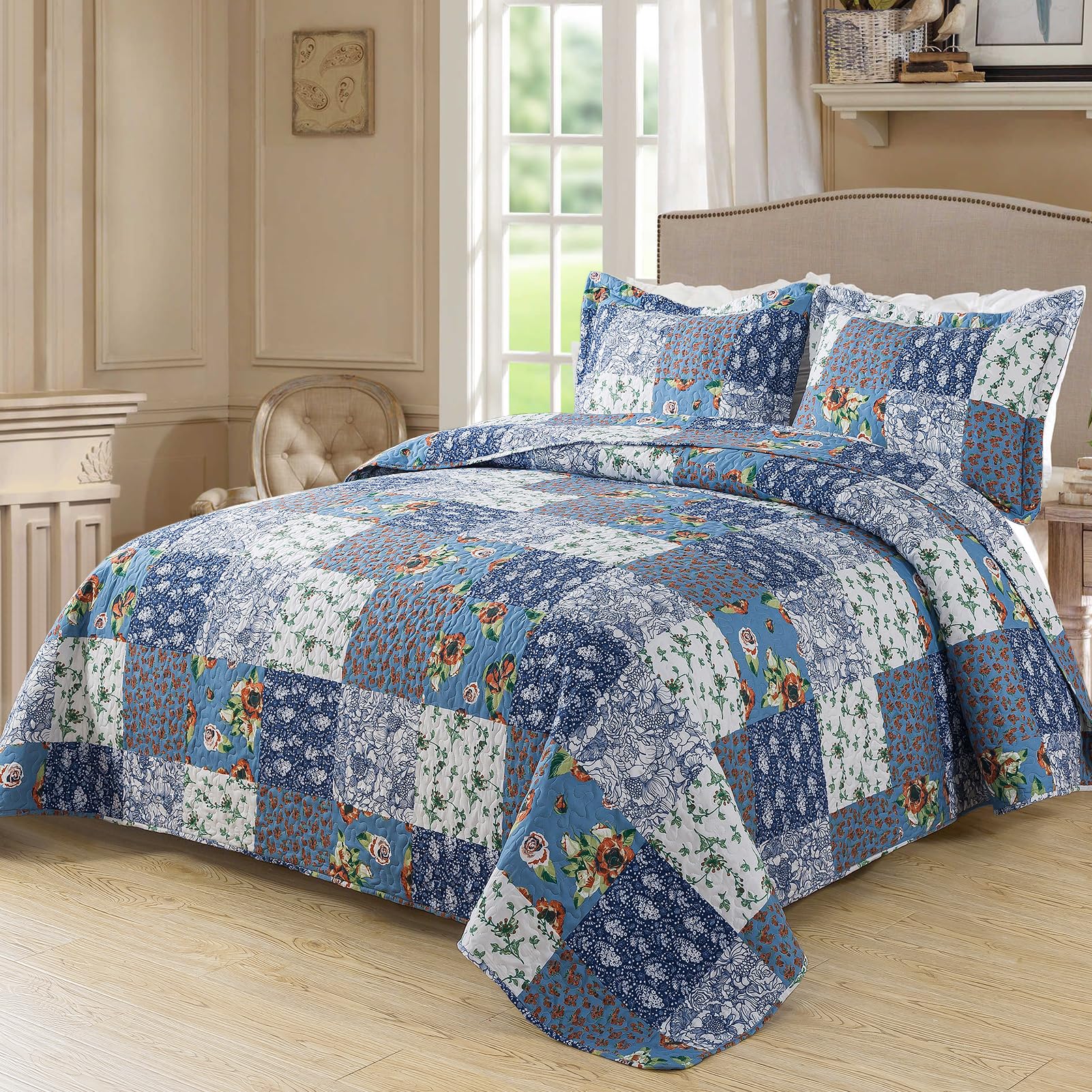 Bedifany Boho Queen Size Quilt Bedding Set - Reversible Lightweight Bedspreads Queen Size (90 X 98 Inch) With Garden Pattern - P