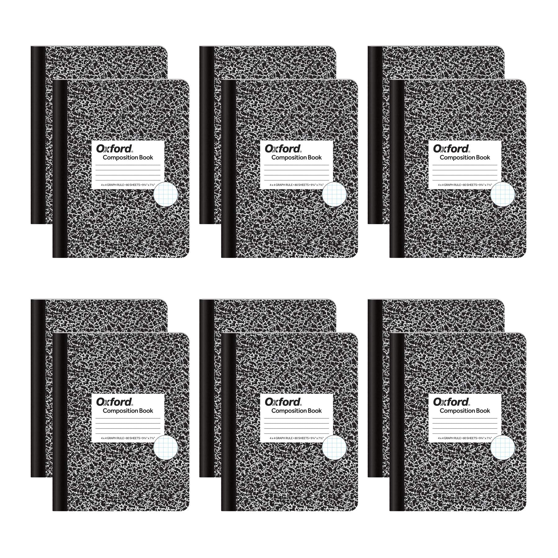 Oxford Composition Notebooks, Graph Ruled Paper, 9-3/4' X 7-1/2', Black Marble Covers, 80 Sheets, 12 Per Pack (63786)