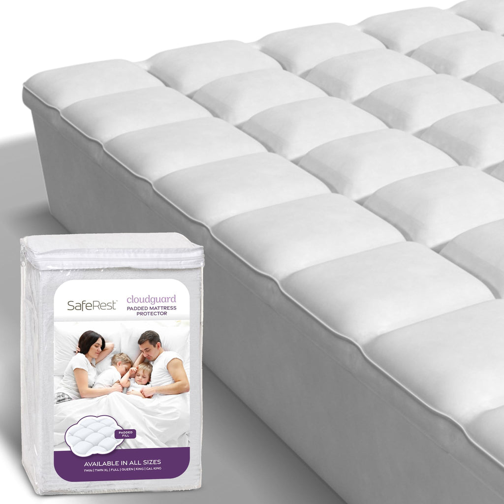 SafeRest CloudGuard Hybrid Mattress Protector Full Size Extra Padded Waterproof Quilted Pillow Top Mattress Cover White