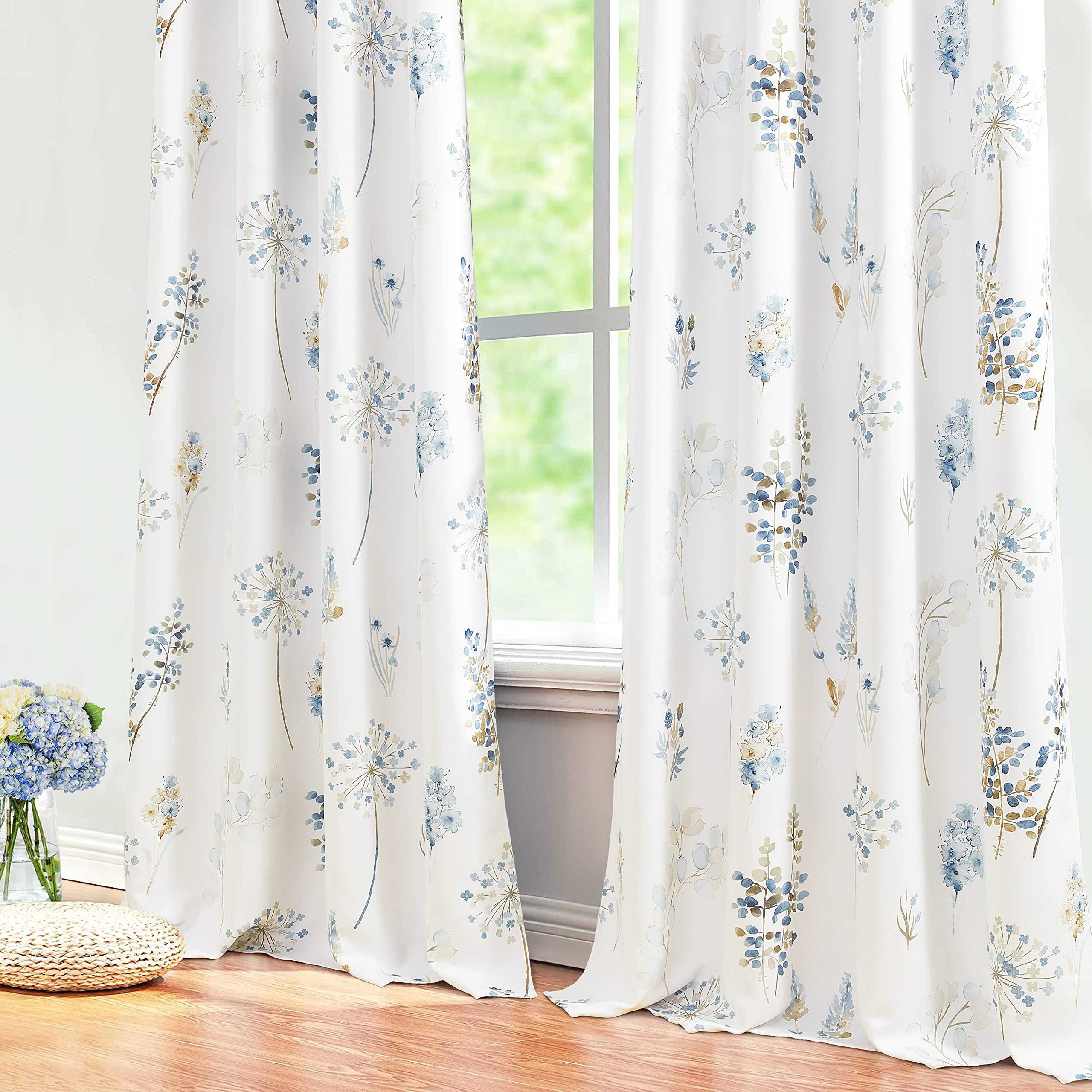 Xtmyi Blue And Brown Curtins For Living Room 2 Panel Blackout Printed Curtain,Floral Elegant Ceiling To Floor Length Livingroom