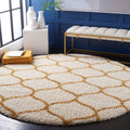 SAFAVIEH Hudson Shag Collection Area Rug - 7 Round, Ivory & Gold, Moroccan Ogee Trellis Design, Non-Shedding & Easy Care, 2-inc