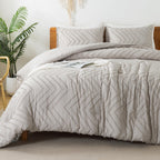 Litanika Linen King Comforter Set, 3 Pieces Lightweight Gray Tufted Bedding Sets, Down Alternative Comforter Fluffy Bed Set Gift