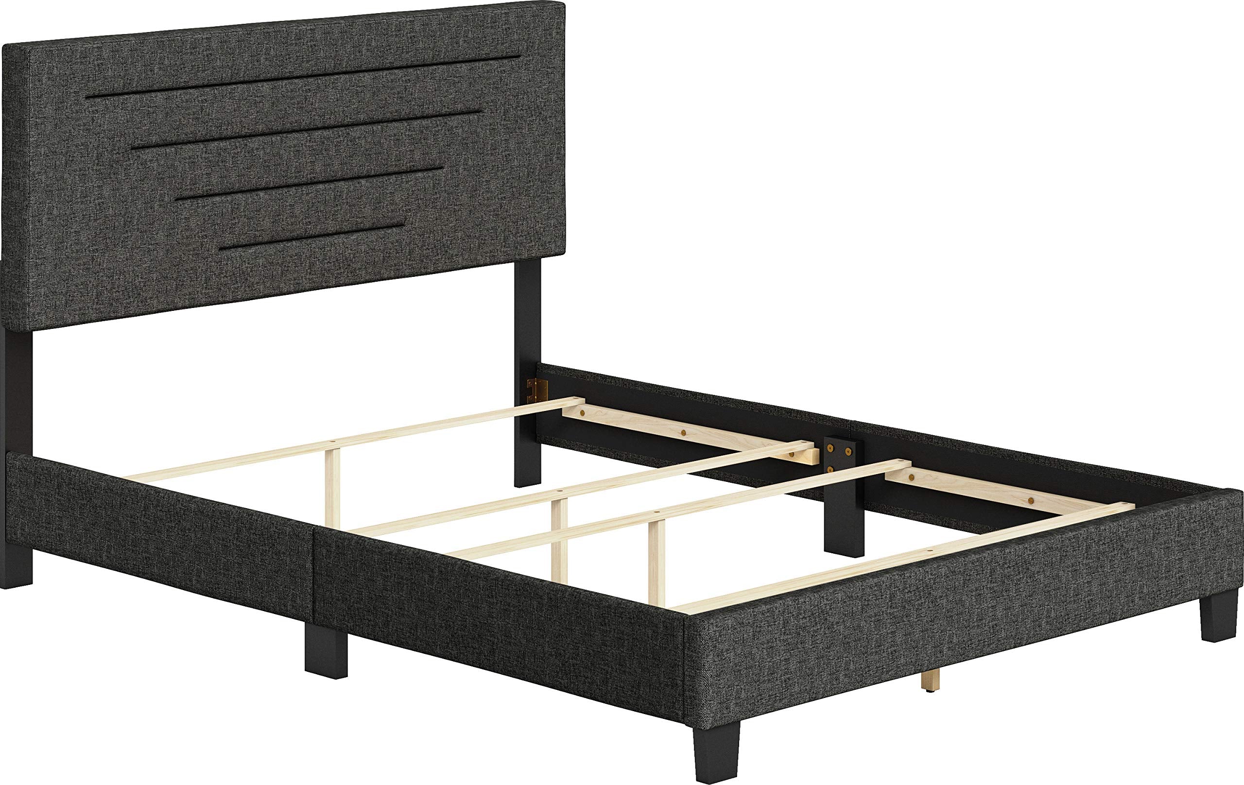 Boyd Sleep Cordoba Upholstered Platform Bed with Headboard and Durable Mattress Foundation with Strong Wood Slat Supports, Box Spring Required: Queen, Charcoal