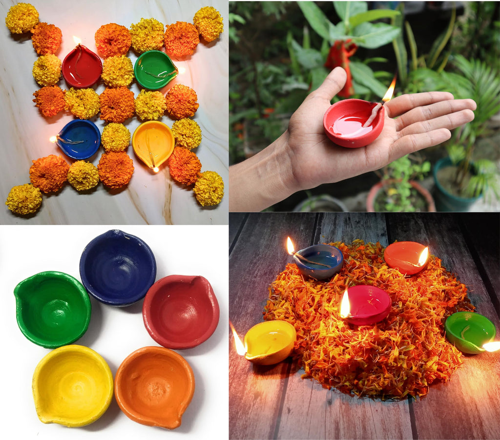 Indian Karigar Multicolour Handmade Clay Diyas/Lamps, Set Of 100 Lights Decoration