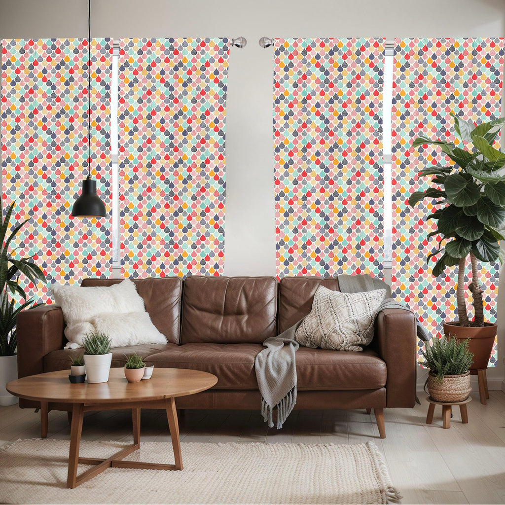 Ambesonne Geometric Window Curtains Pack Of 2, Raindrops Doodle Style Creative Leaf Shaped Colorful Girls Theme, Lightweight Set