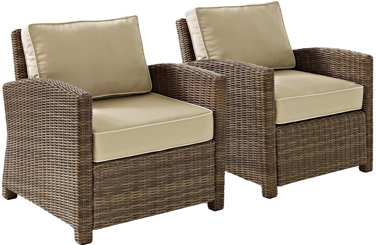 Crosley Furniture Bradenton 2-Piece Outdoor Chair Set, Wicker Patio Chairs for Conversation, Porch, Deck, Brown with Sand Cushions