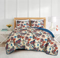 Chezmoi Collection Paradise 2-Piece Floral Quilt Set Twin - Multicolor Blue Red Orange Cream Printed Microfiber Lightweight Beds