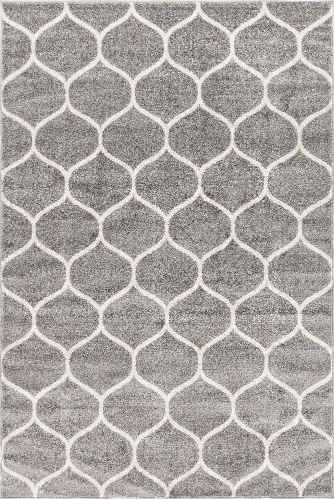 Unique Loom Trellis Frieze Collection Area Rug - Rounded (6 1 x 9, Light Gray/ Ivory)