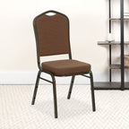 Flash Furniture Hercules Series Crown Back Stacking Banquet Chair In Coffee Fabric - Gold Vein Frame